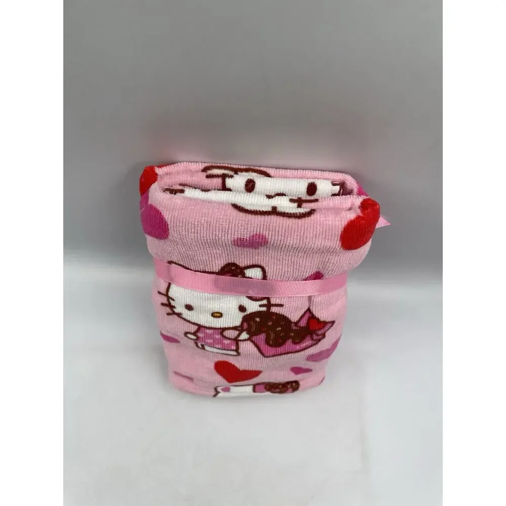 Hello Kitty Valentines Day 2 pk Pink Chocolate Hearts Hand Towels 16x28